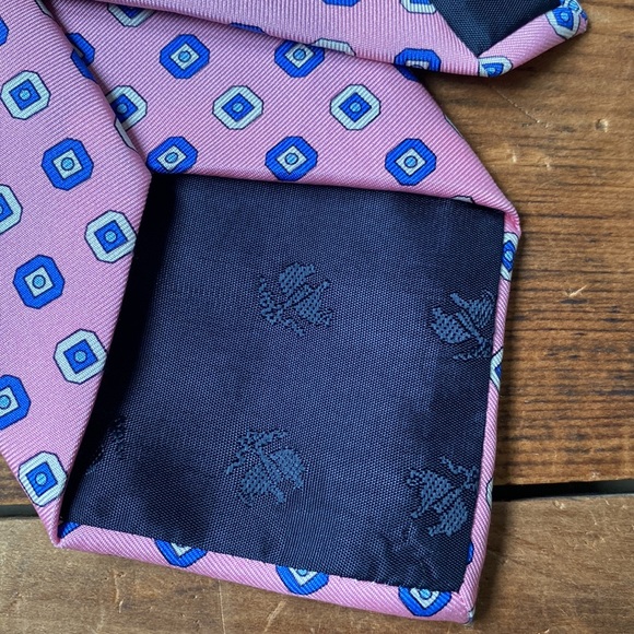 Brooks Brothers 346 Pink and Blue Geometric Mens Silk Neck Tie - Wedding Groom - Picture 5 of 6